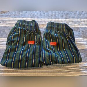 Lot of 2 Cookman Chef Pants Mens Size L Green Blue Yellow Striped Baggy Workwear